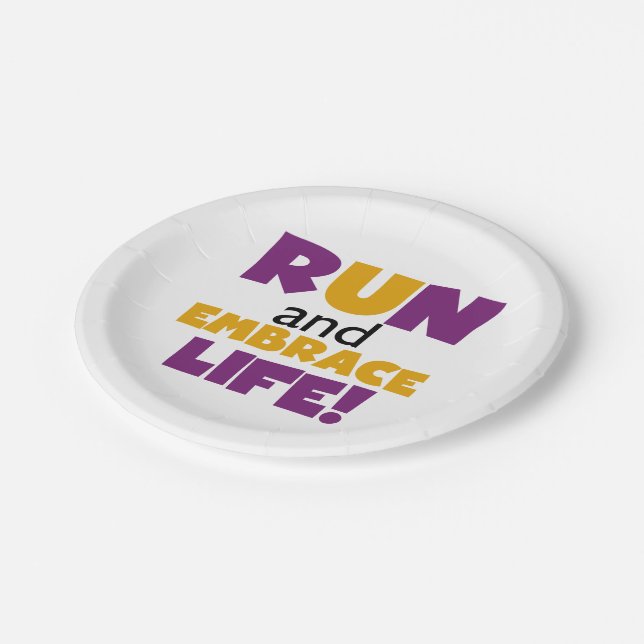 Run Embrace Life Purple Yellow Paper Plate (Angled)