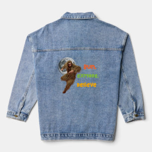 Run, Explore, Believe Funny Bigfoot Denim Jacket