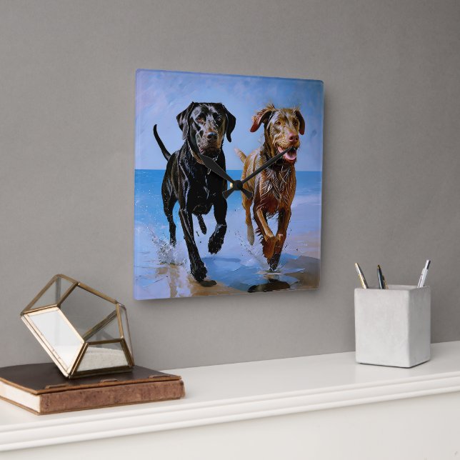 "Run Free, Run Together" Beachside Best Buddies    Square Wall Clock (Office)