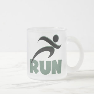 RUN Green Frosted Glass Coffee Mug