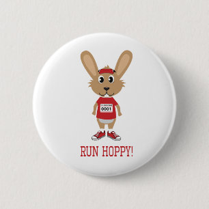 Run Hoppy! Rabbit Runner in Red 6 Cm Round Badge