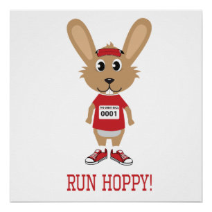 Run Hoppy! Rabbit Runner in Red Poster