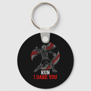 Run I Dare You Funny Baseball Catcher Graphic Play Key Ring