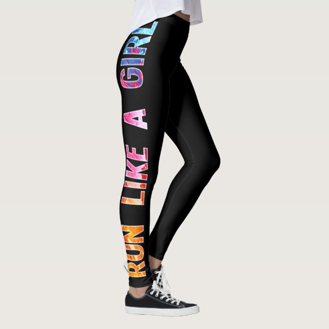 Run like a girl black watercolor rainbow leggings (Right)