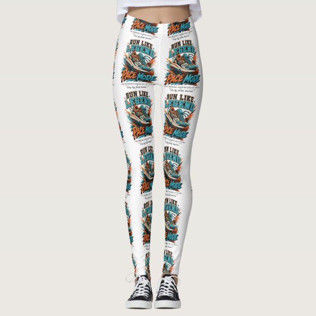 Run Like Legend Pace Mode Retro Running Shoe Art Leggings (Front)