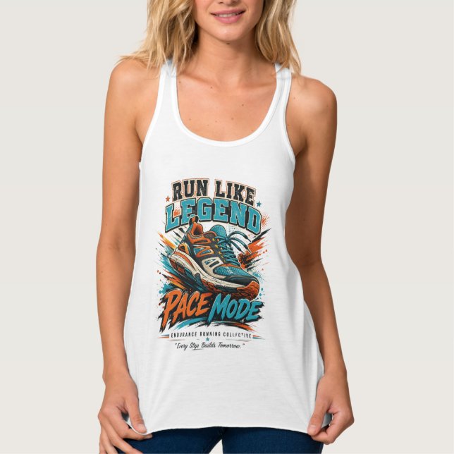 Run Like Legend Pace Mode Retro Running Shoe Art Singlet (Front)