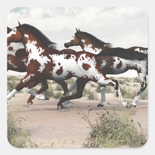 Run Like the Wind - Galloping Paint Horses Square Sticker (Front)