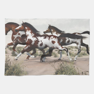 Run Like the Wind - Galloping Paint Horses Tea Towel