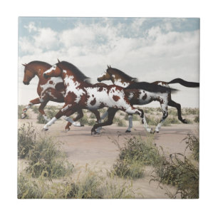 Run Like the Wind - Galloping Paint Horses Tile