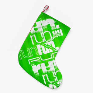Run; Neon Green Stripes Small Christmas Stocking