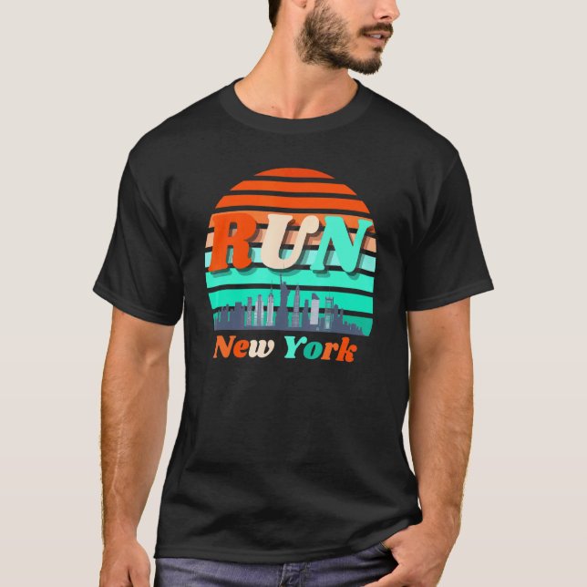 Run New York Sunrise City Silhouette Celebrate Run T-Shirt (Front)