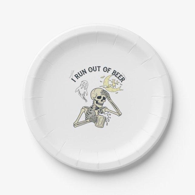 Run Out Beer Skeleton Ghost Moon Halloween_1 Paper Plate (Front)