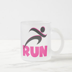 RUN Pink Frosted Glass Coffee Mug