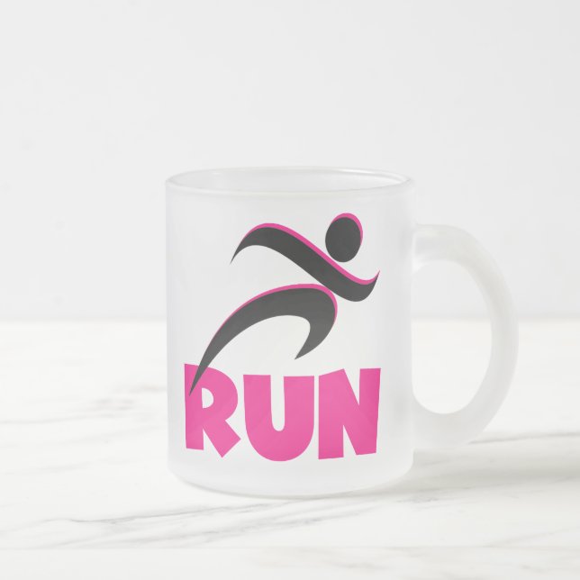 RUN Pink Frosted Glass Coffee Mug (Right)