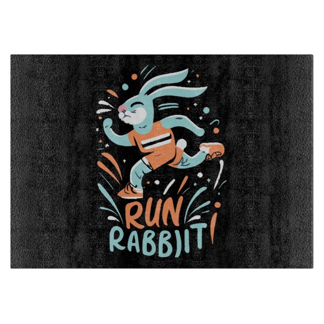 run rabbit marathon runner bunny cute cutting board (Front)