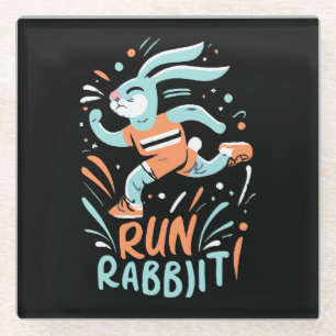 run rabbit marathon runner bunny cute glass coaster