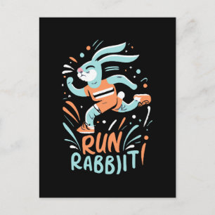 run rabbit marathon runner bunny cute postcard