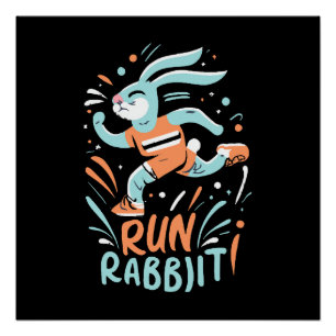run rabbit marathon runner bunny cute poster