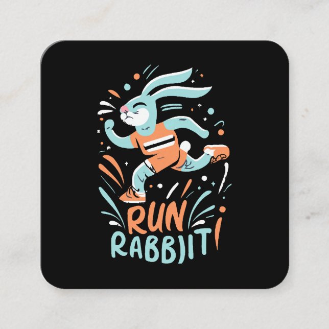run rabbit marathon runner bunny cute square business card (Front)