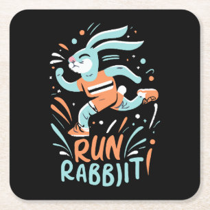 run rabbit marathon runner bunny cute square paper coaster