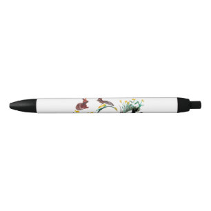 Run Rabbit Run, Floral Animal Art Black Ink Pen