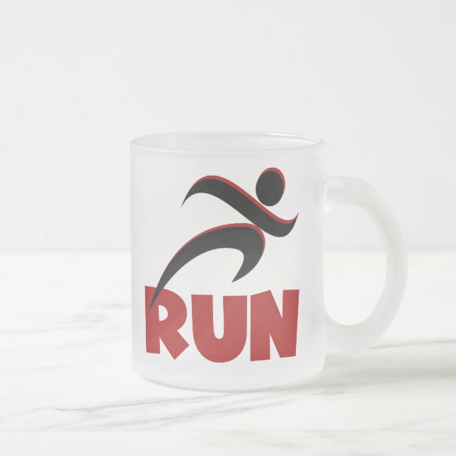 RUN Red Frosted Glass Coffee Mug (Right)