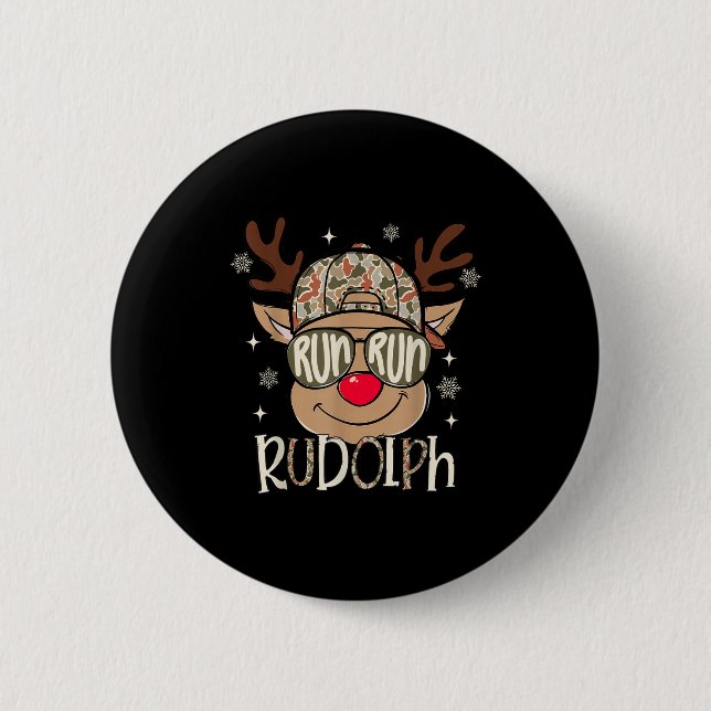 Run Rudolph Santa's Reindeer Christmas Camo Boys T 6 Cm Round Badge (Front)