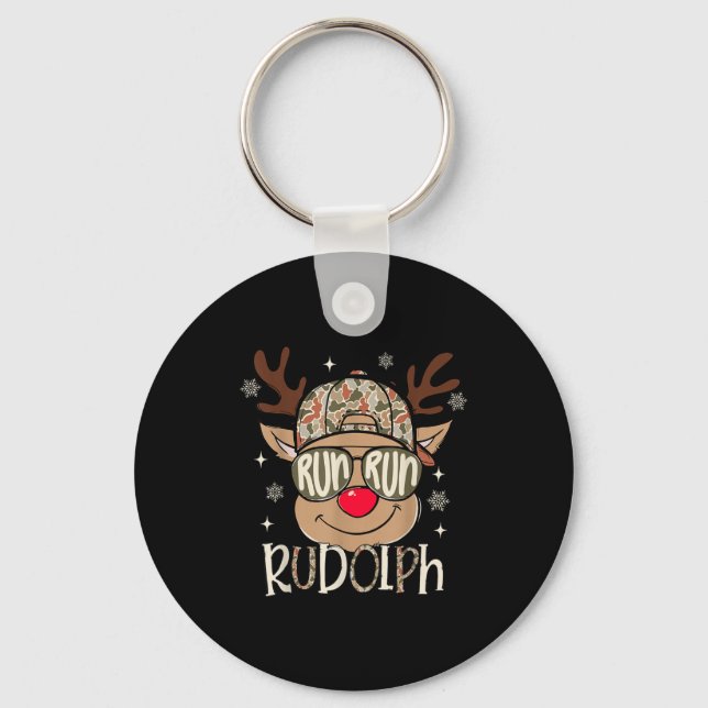 Run Rudolph Santa's Reindeer Christmas Camo Boys T Key Ring (Front)