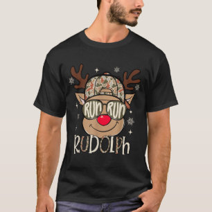 Run Rudolph Santa's Reindeer Christmas Camo Boys T T-Shirt