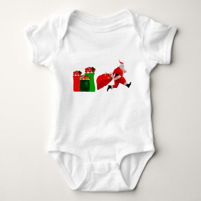 Run, Santa One-Piece Baby Bodysuit (Front)