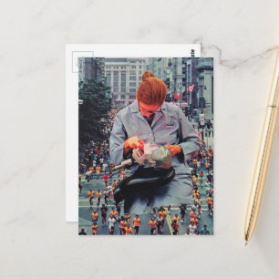 Run The Denist is Coming Surreal Retro Collage Postcard