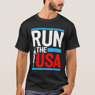 Run The USA Red White Blue Running Design T-Shirt