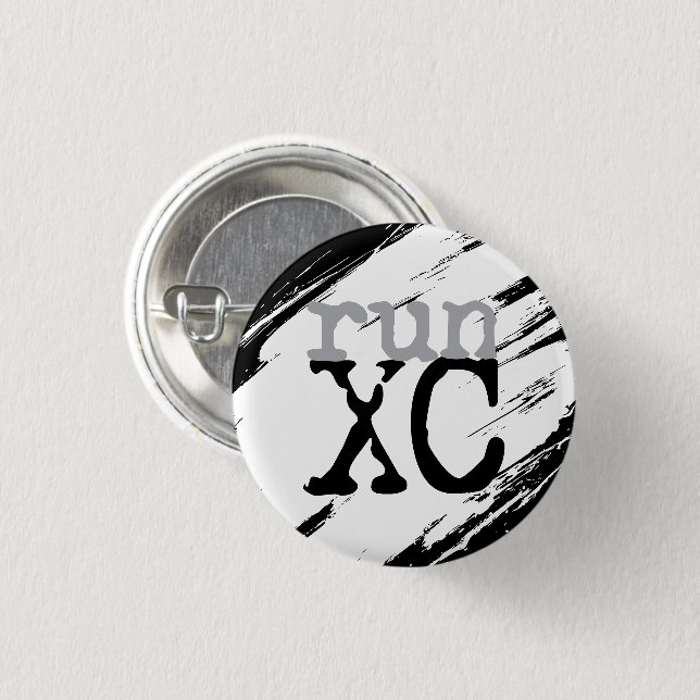 Run XC - Cross Country Runner Black White Grey 3 Cm Round Badge (Front & Back)