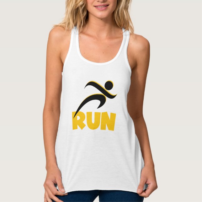 RUN Yellow Fitness Running Athletic Singlet (Front)