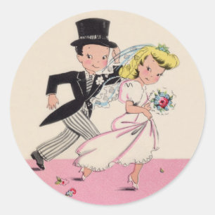 Runaway Bride & Groom Classic Round Sticker