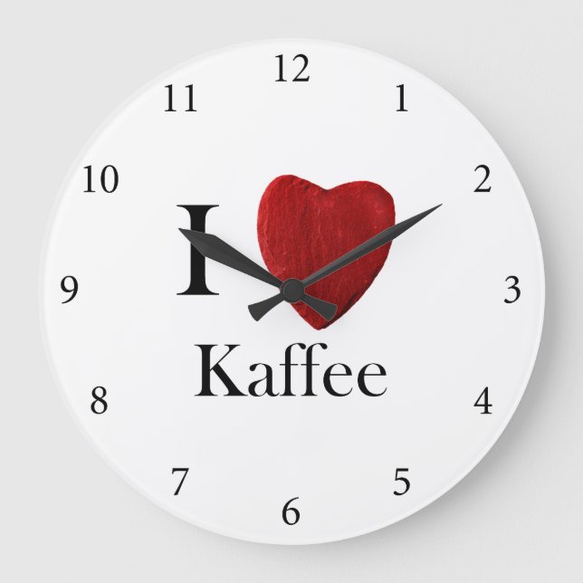 Runde Wanduhr Ich liebe Kaffee Large Clock (Front)