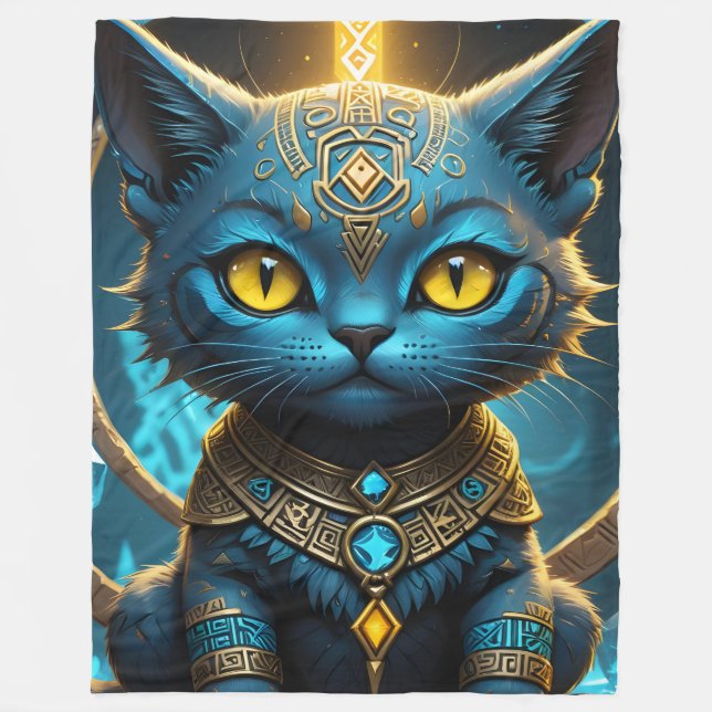 Rune Blue Cat Fleece Blanket (Front)