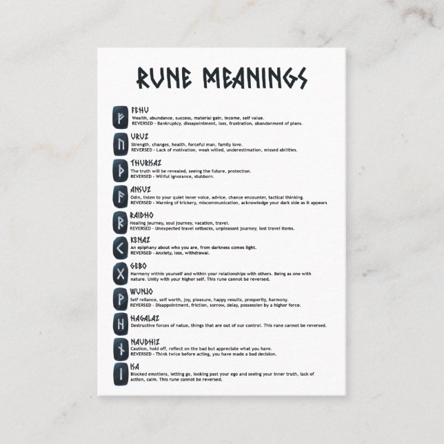 Rune Symbols And Meanings Card (Front)