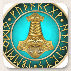Runes - Thors Hammer - Teal Coaster