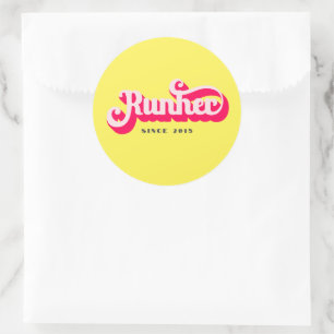 Runher Running Pink Bold Retro Font Motivational Classic Round Sticker