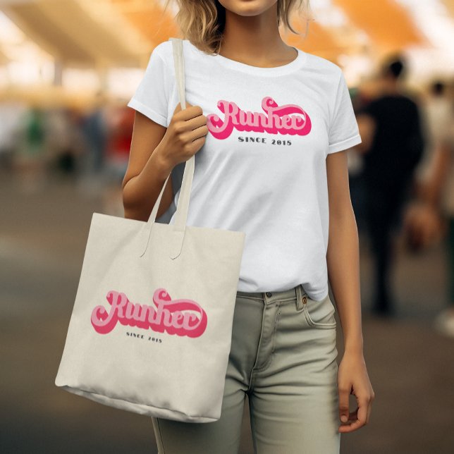 Runher Running Pink Bold Retro Font Motivational Tote Bag (Creator Uploaded)