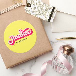 Runher Running Yellow Bold Retro Font Motivational Classic Round Sticker