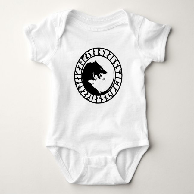 Runic Dire Wolf viking norse nordic runes Baby Bodysuit (Front)