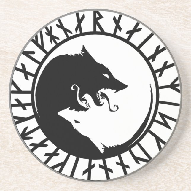 Runic Dire Wolf viking norse nordic runes Coaster (Front)