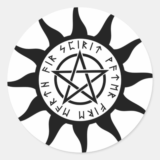 Runic Pentacle Sun Round Sticker (Front)