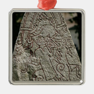 Runic stone metal tree decoration