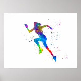 runner athlete in watercolor poster