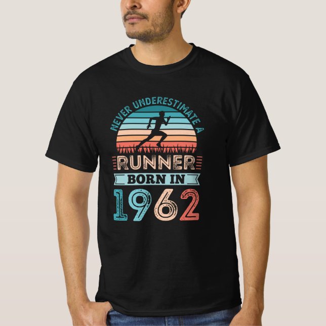 Runner born in 1962 60th Birthday Gift Running Dad T-Shirt (Front)