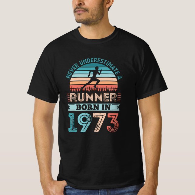 Runner born in 1973 50th Birthday Gift Running Dad T-Shirt (Front)