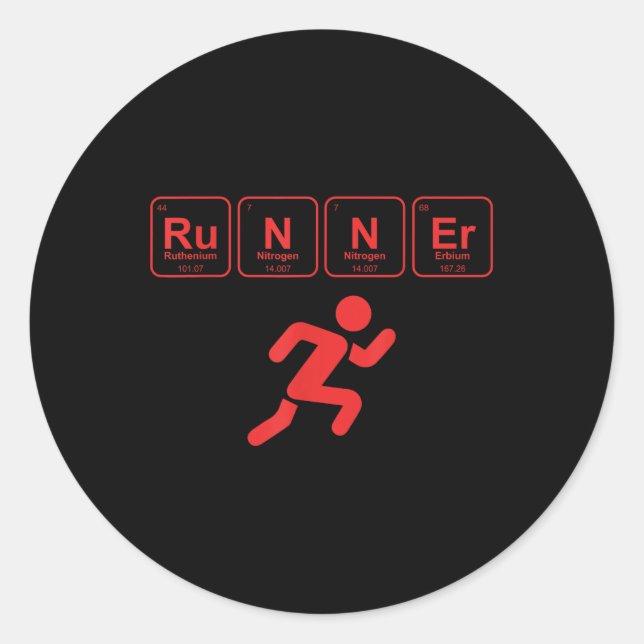 Runner Periodic Table Funny Running Marathon Lover Classic Round Sticker (Front)